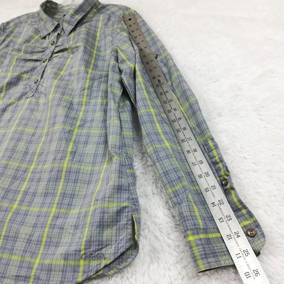 Cabelas Womens Shirt Button Down Blue Gray Plaid Long Sleeve Collar Round Hem XL - Picture 6 of 10